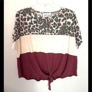TWELVE MONTHS brown stripe leopard color Block top